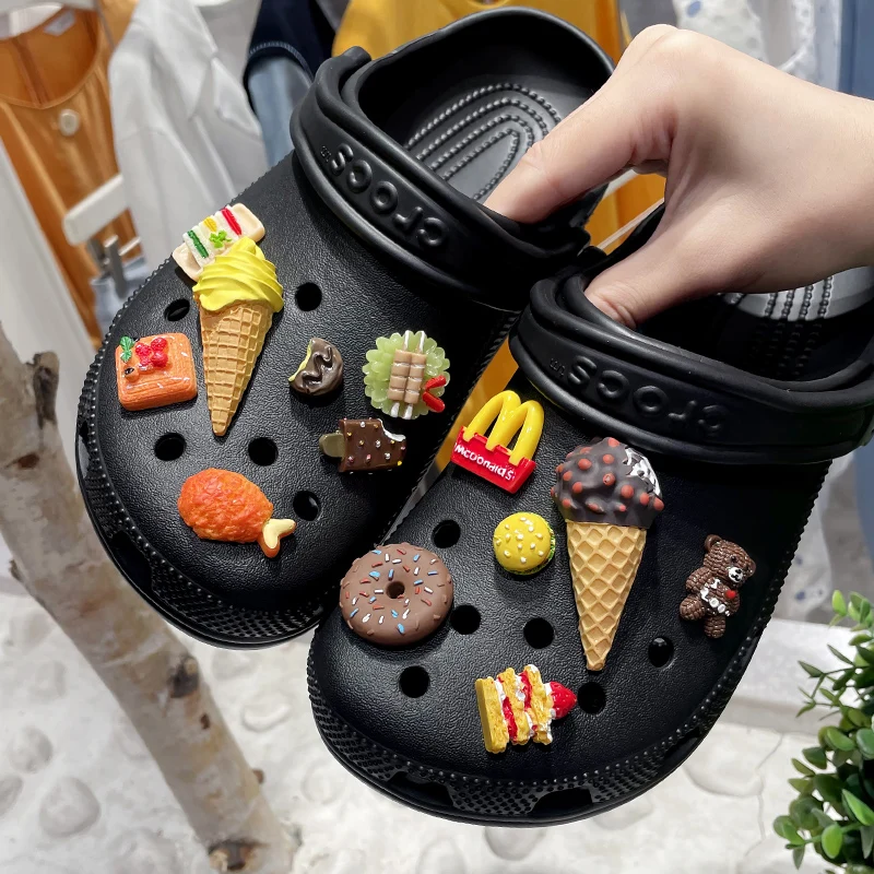 

High Quality Cartoon Croc Charms Designer For Women Girl Clog Sandals Shoe Decoration Simulation Ice Cream Croc Jibz Kids Gift