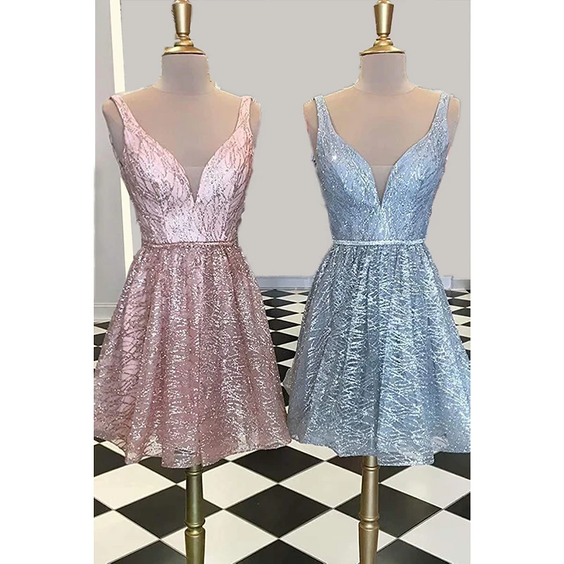 Стильные платья с v образным вырезом для выпускного вечера Короткие тюлевые