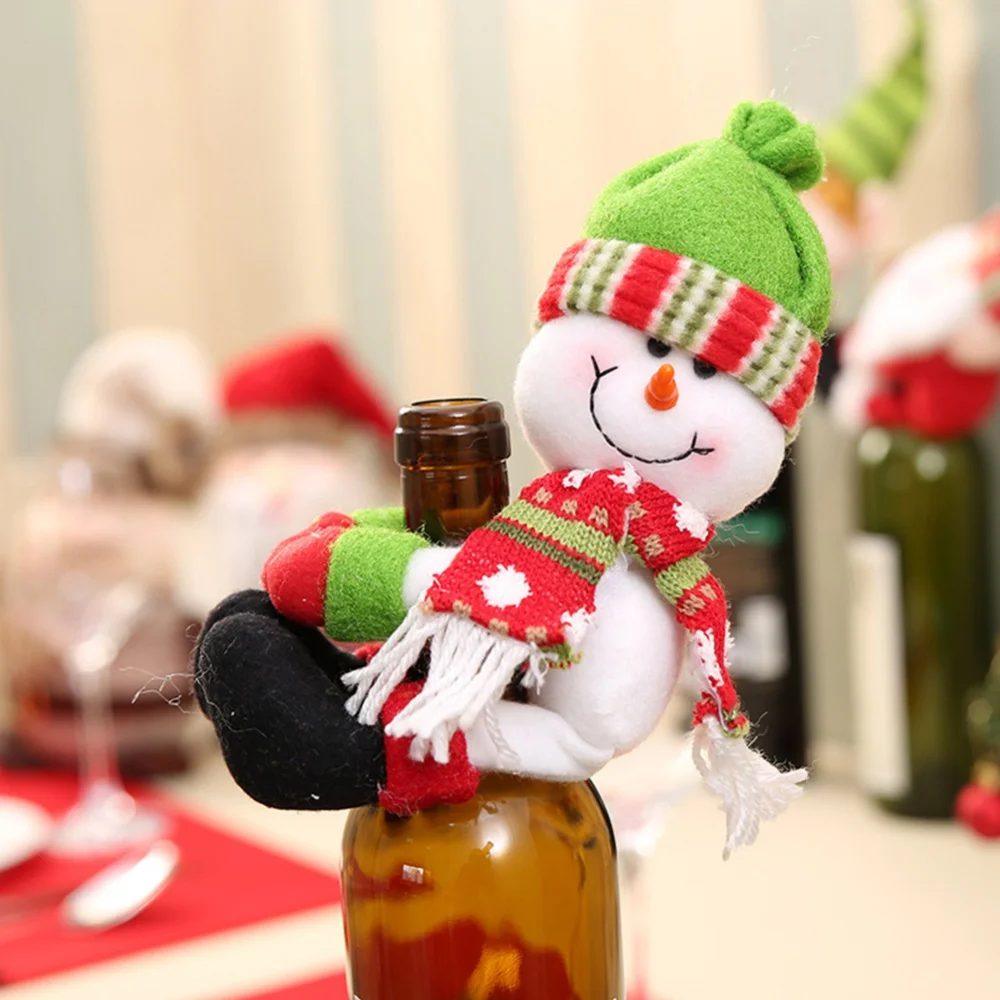 

Christmas Wine Bottle Cover Decorative Santa Reindeer Snowman Wine Bottle Topper Xmas Holiday Dining Table Decor Party Gift
