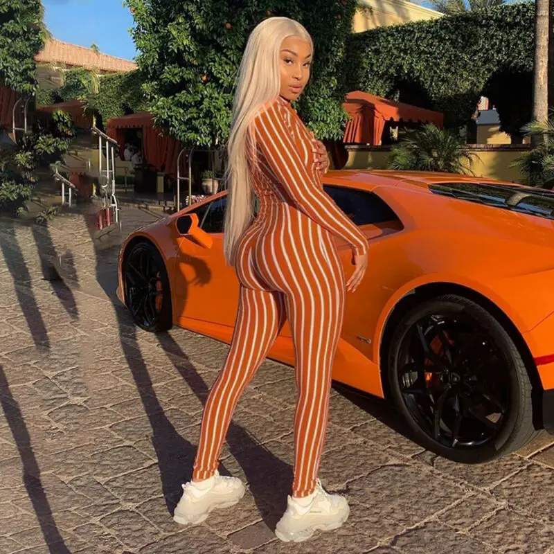 Женские комбинезоны в английском стиле из лайкры обтягивающие полоску с