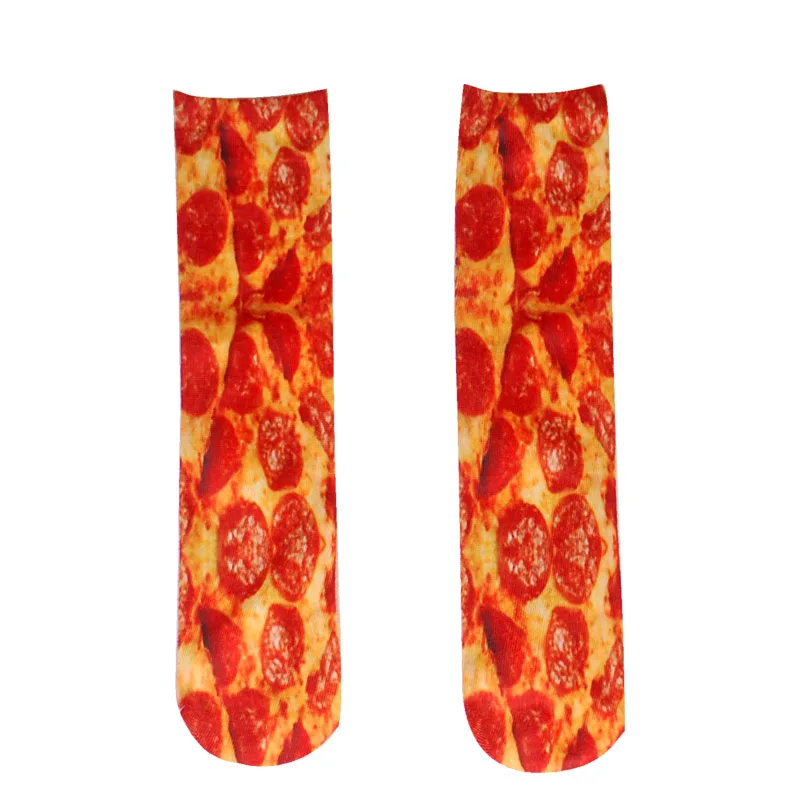 Pizza Милые носки с обеих сторон, с 3d принтом хот-догов, клубники, фламинго, гамбургеров, пиццы, модные забавные длинные женские хлопковые носки - Цвет: Pizza