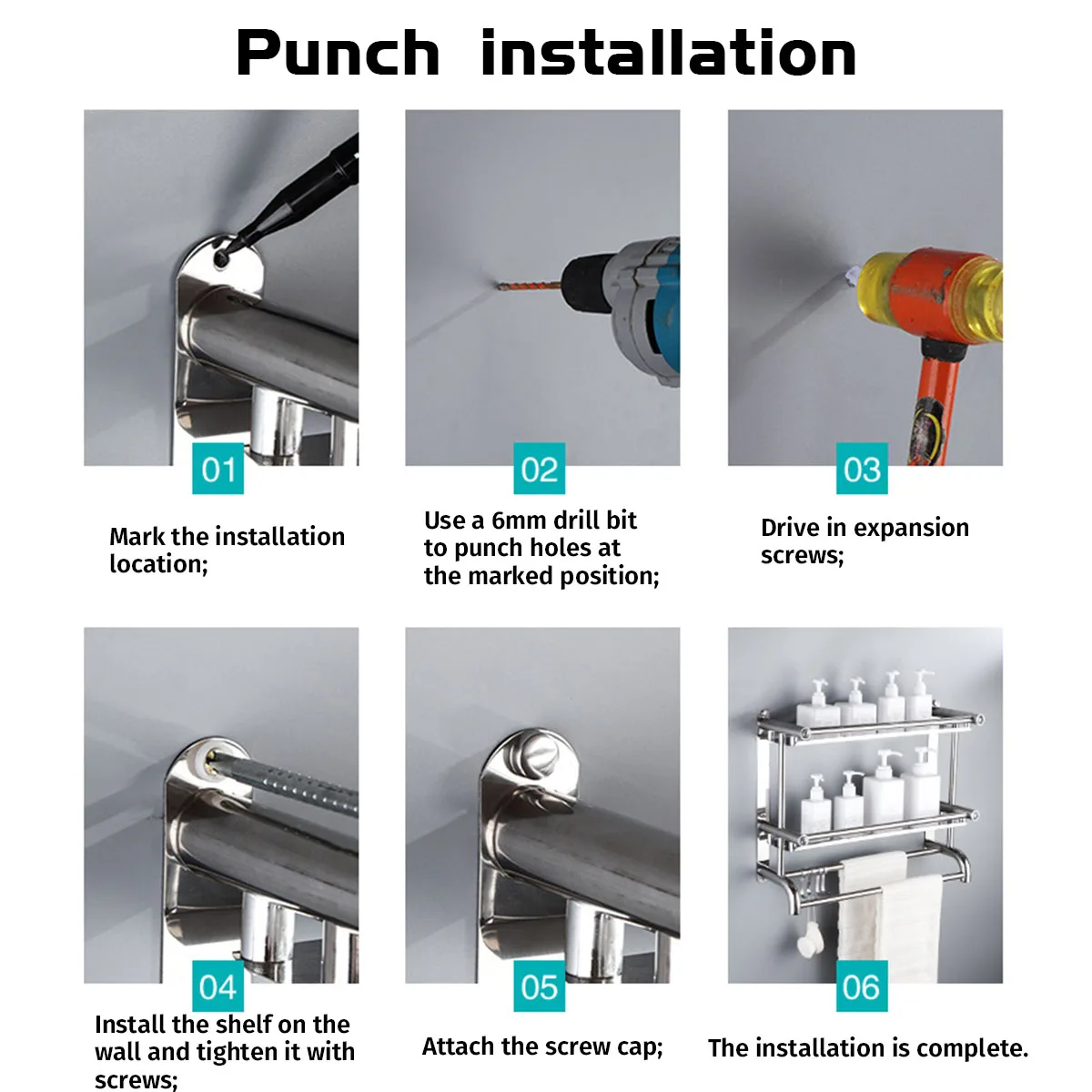 

4Types 3 Layers Stainless Steel Bathroom Shampoo Shelf Wall Mounted Makeup Storage Holder Toilet Organizer Towel Rack With Hooks