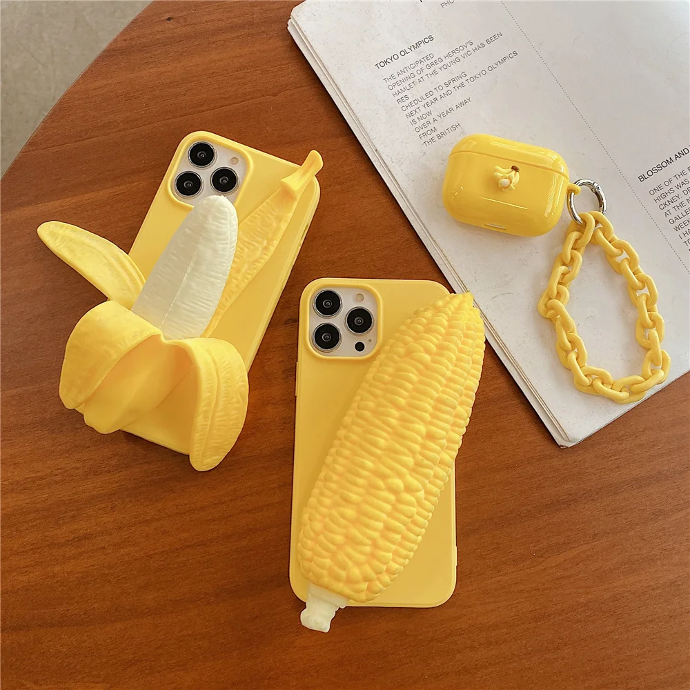 

3D banana Corn cobs soft Relieve stress Phone case for iPhone 13 12 Mini 7 8 Plus 11 Pro X XS Max XR SE2020 silicone Cover coque