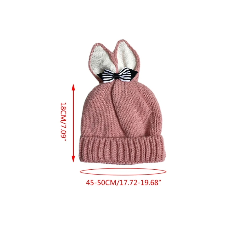 

Infant Baby Kids Winter Knitted Beanie Hat Cute Rabbit Bunny Ears Bowknot Thicken Plush Lined Toddler Stretchy Cuffed Skull Cap