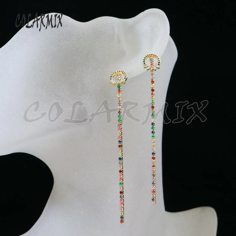 6 Pairs Zircon earrings long chain gift for lady fashion elegant jewelry Party 5823 | Украшения и аксессуары