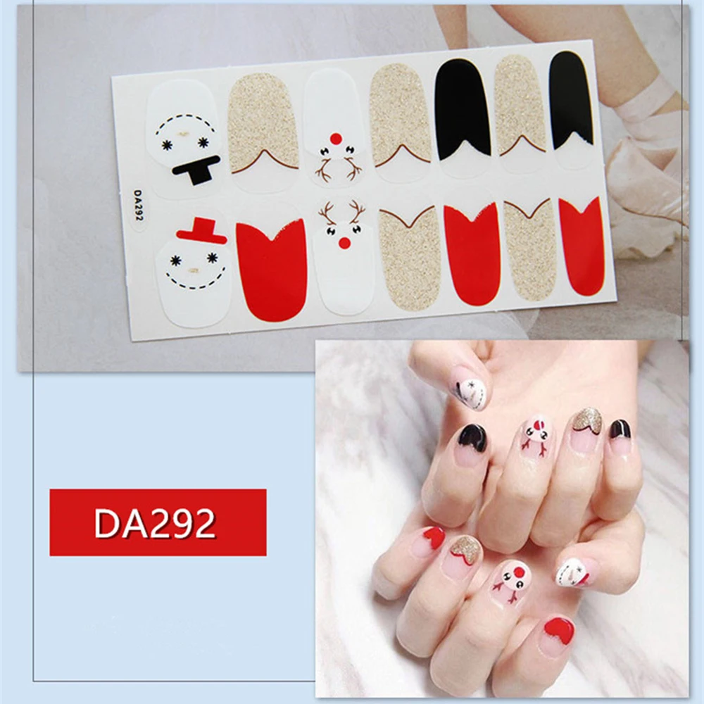 14 типсов рождественские наклейки для ногтей лось Санта Снежинка 3D клей слайдер