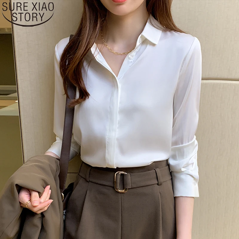 

Vintage Blouse Women White Long Sleeve Shirt Office Lady Fashion Satin Shirt Women Blouses Female korean Female Blusas 12084