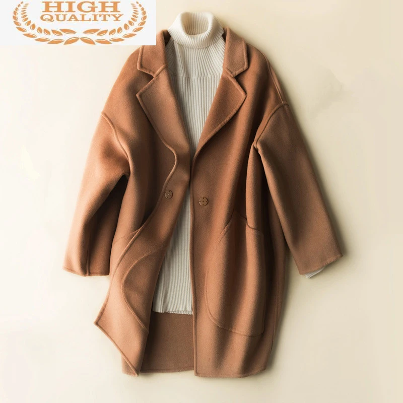 

Feminino casaco 2021 Повседневная осень-зима куртка женская Шерстяное пальто женский двухсторонний кашемировый пальто манто роковой CS1702