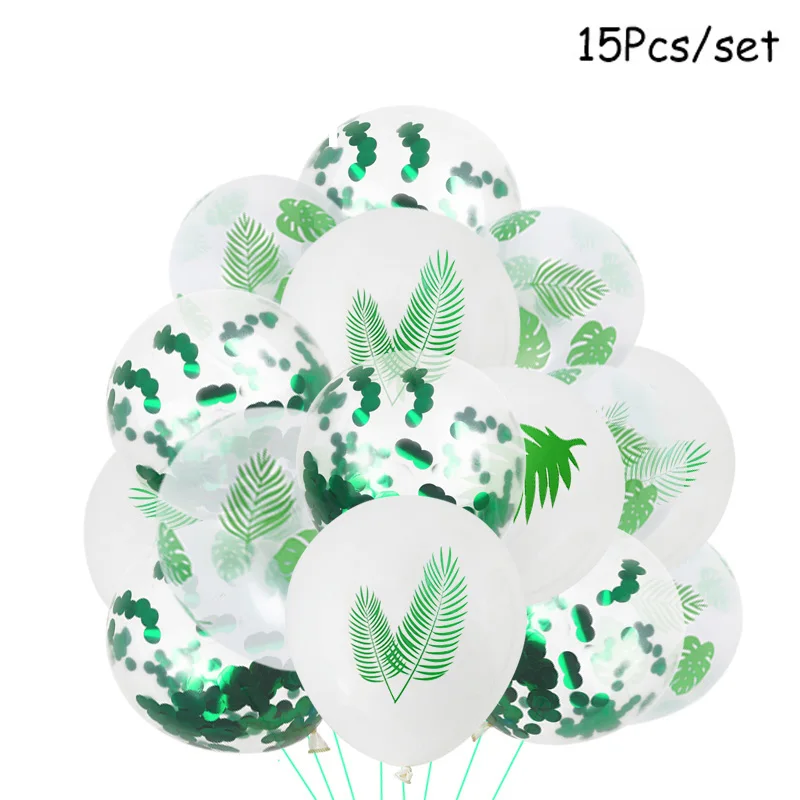 Набор одноразовой посуды с зелеными тропическими пальмами и