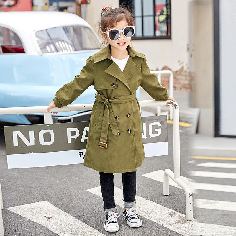 

Kids Girls Trench Coat 8 10 12 years Khaki Cotton Long Coat for Teenage Girl Spring Autumn Windbreak