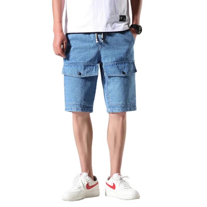 Джинсовые шорты мужские карго бермуды с эластичным поясом прямые бриджи большие