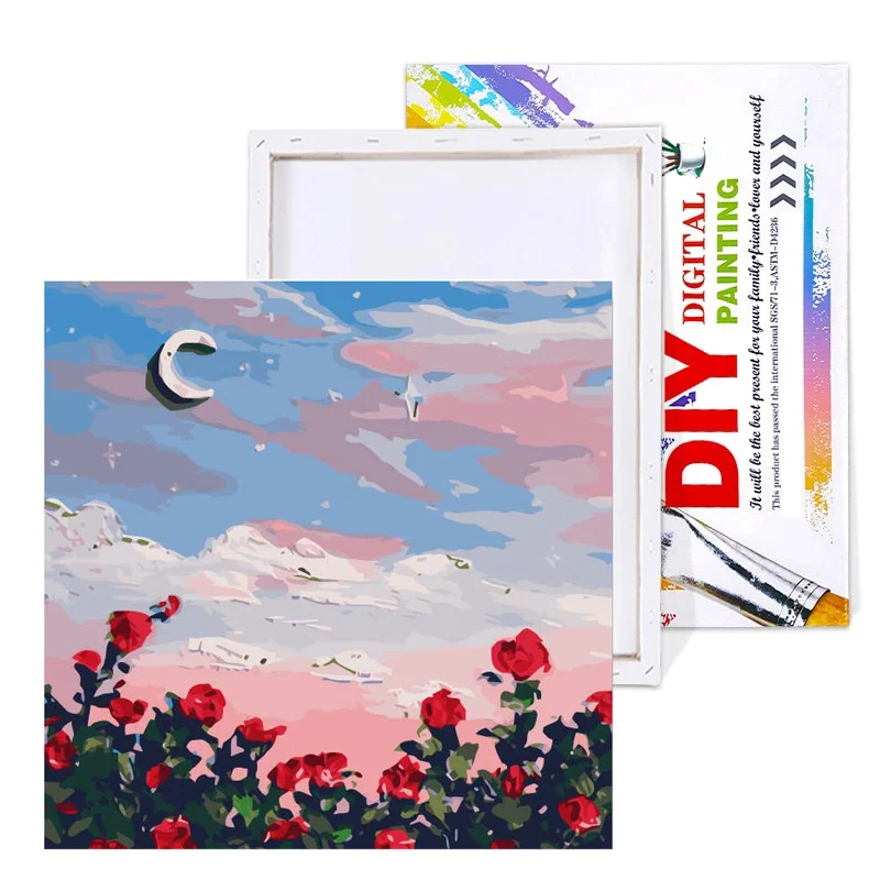 

Number landscape Oil Painting Canvas With Frame DIY Handmade Drawing Paints Flower Picture Coloring By Numbers Decoration Art