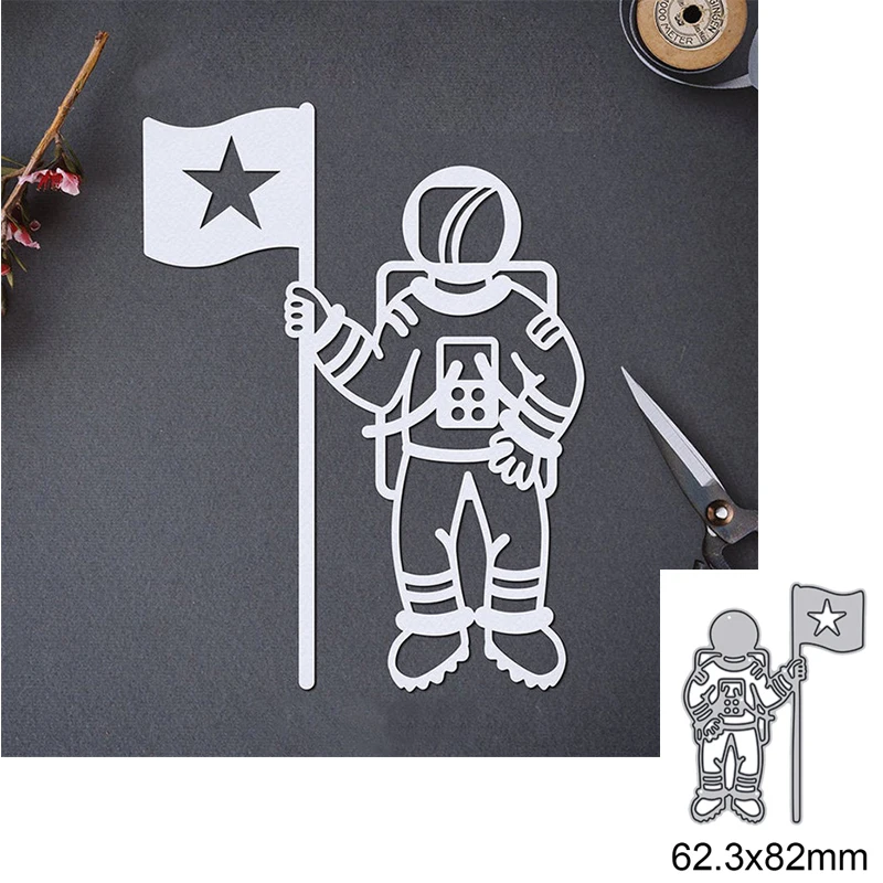 

Astronaut and a Flag with Stars Metal Cutting Dies For DIY Scrapbook Cutting Die Paper Card Embossed Decorative Craft Die Cut