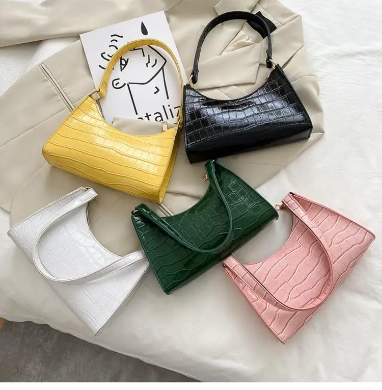 

Crocodile Pattern PU Leather Female Shoulder Bag Fashion Ladies Armpit Bag Vintage Women Baguette Purse Handbags Small Clutch