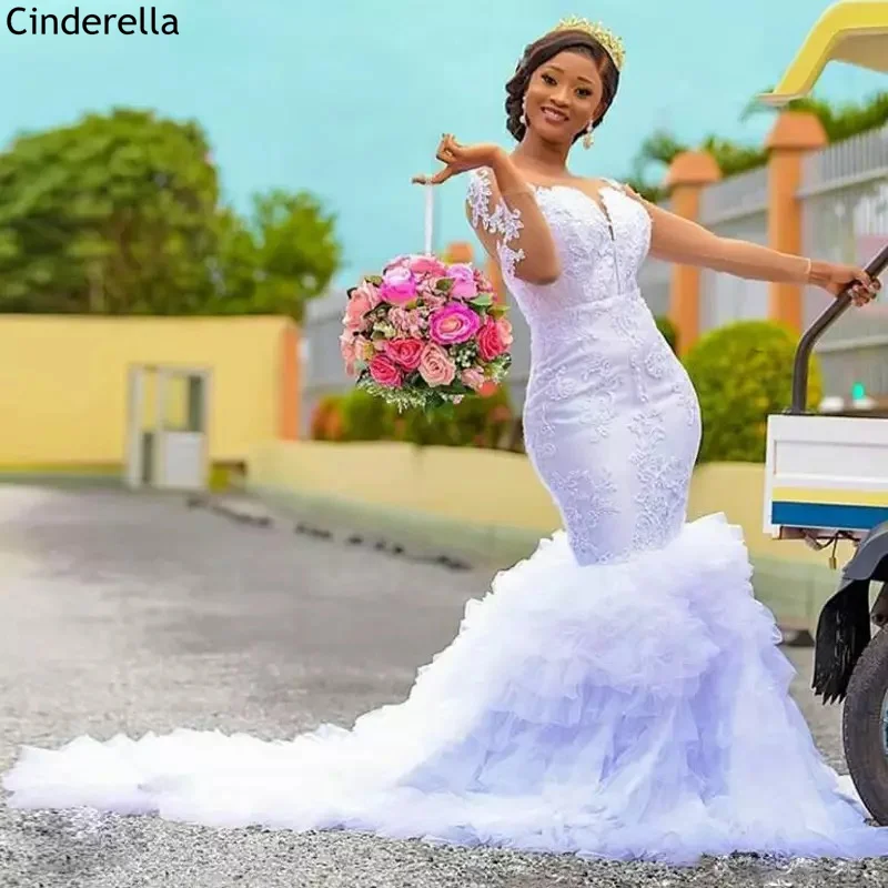 

Свадебные платья с длинным рукавом Русалка глубоким круглым вырезом со шлейфом кружевные свадебные платья из тюля со шнуровкой Свадебные п...