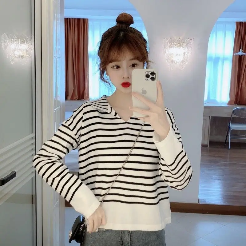 

Woman Sweaters Pull Hiver Polo Collar Stripes Knitwear Top Sweater Women's Autumn and Winter 2020 Femme Chandails