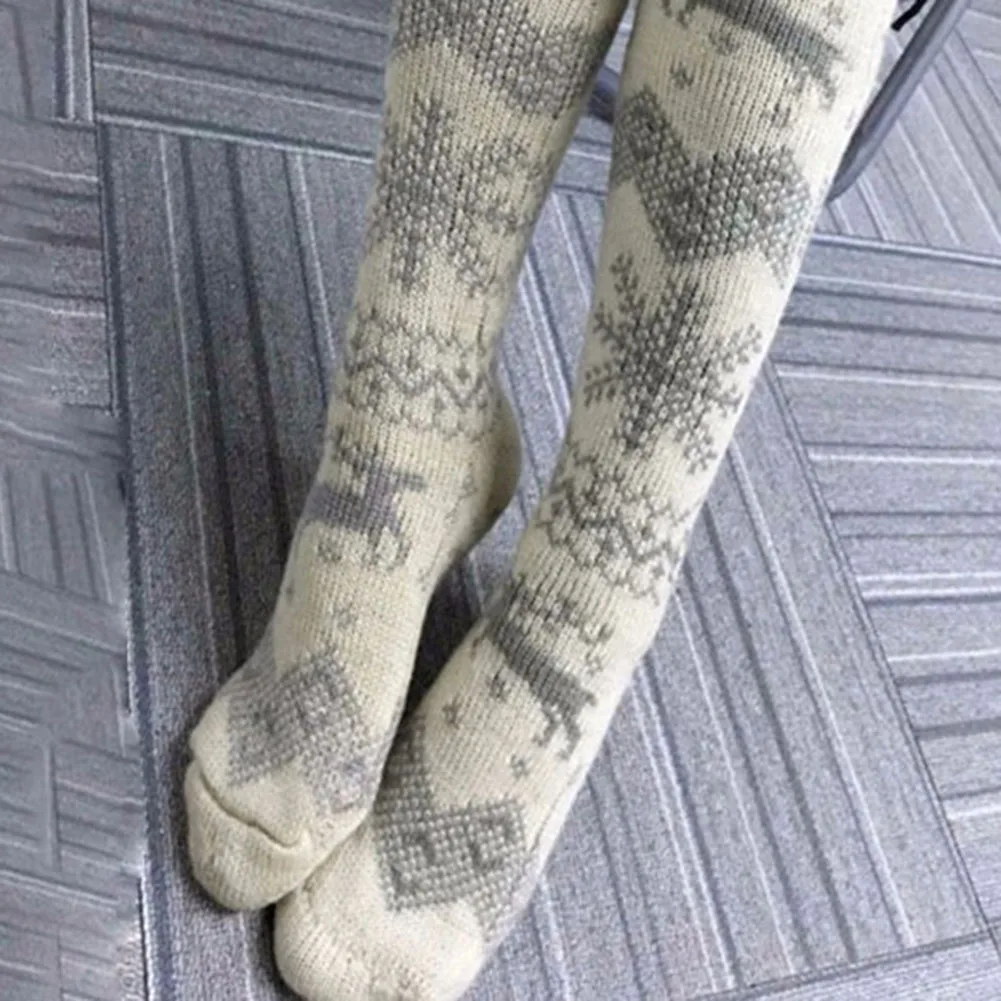 New Hot Women Christmas Knitted Stockings Thickened Thigh High Over Knee Long Snowflakes Elk Pattern Socks YAA99 | Женская одежда