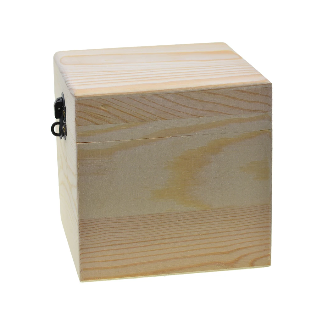 

Unfinished Wood Box, Square Wood Jewelry Box with Locking Clasp Wood Box