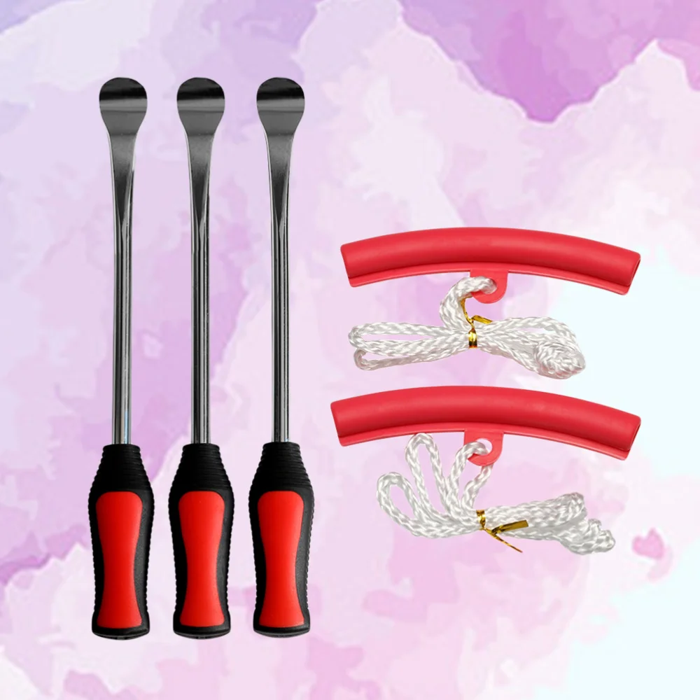 

5 in 1 Tire Changing Set Tire Spoon Lever Tools Rim Protector Sheaths (Red)
