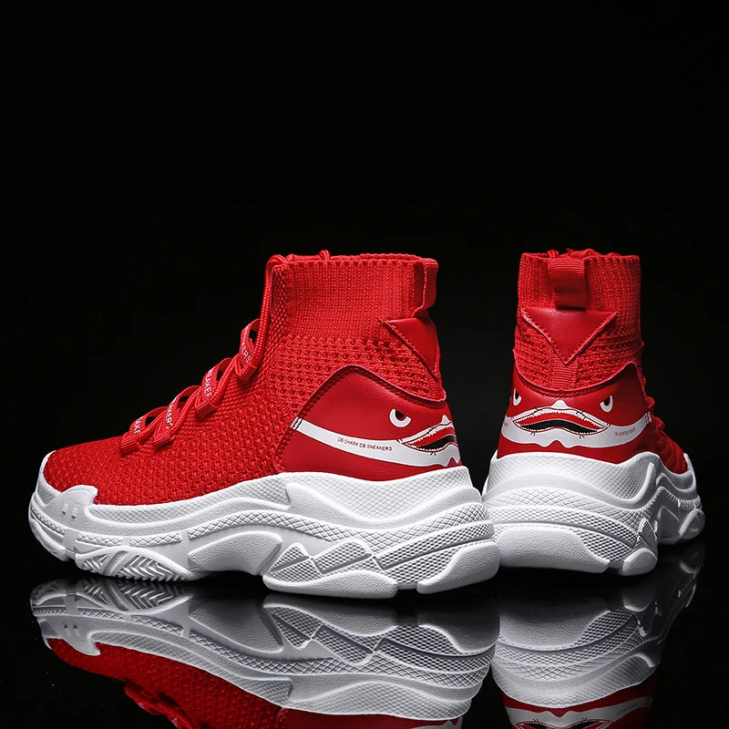 

Big Size 47 Red Shark High Top Basketball Boots men Trainers Socks Shoes Chunky Sneakers Air mesh Trainers Zapatos de mujer