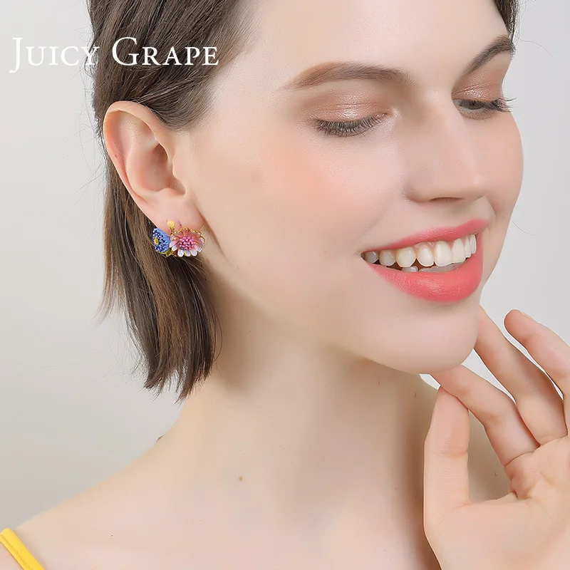 Juicy Grape Enmael Glaze Jewelry Hand Painted Flower Earrings Asymmetric Decorative | Украшения и аксессуары