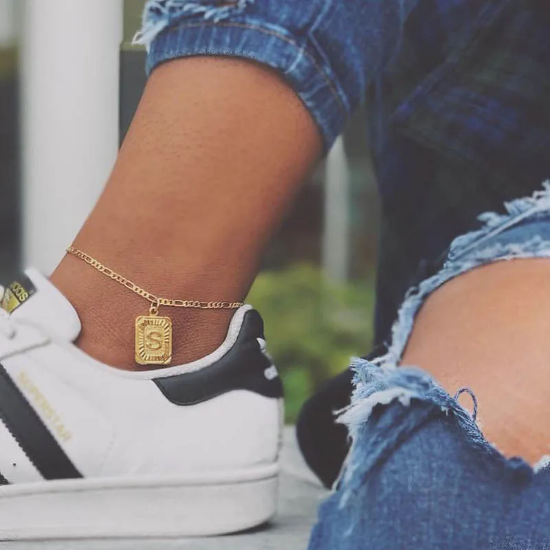 

Rectangle Initial Anklets For Women Stainless Steel Alphabet Leg Anklet Foot Friendship Fashion Jewelry Accessories Gift