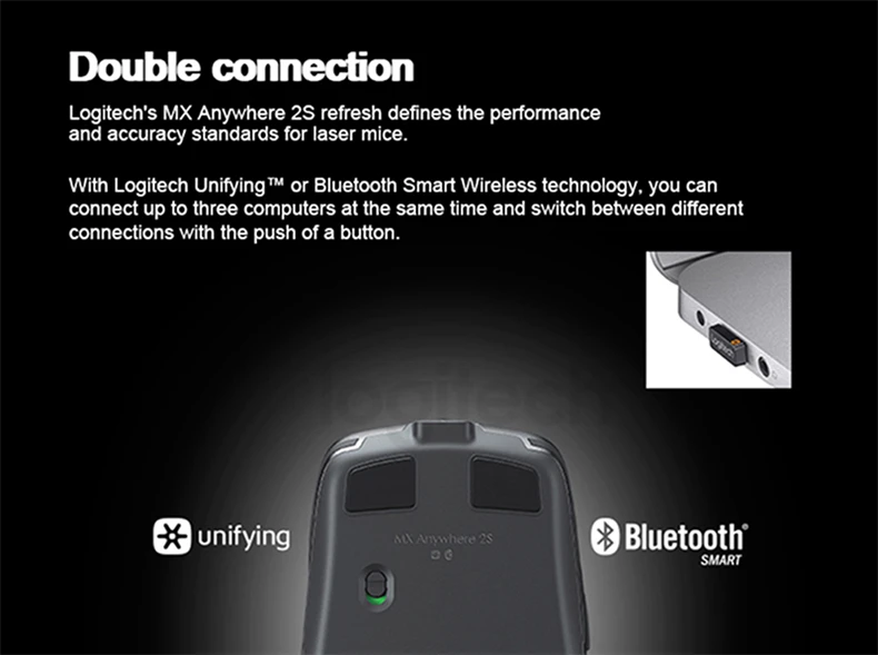 Logitech MX в любом месте 2S 2,4 ГГц Беспроводной Мышь 4000 Точек на дюйм Перезаряжаемые Bluetooth игровой мыши Двойное Подключение Мышь мульти-устройства Топ