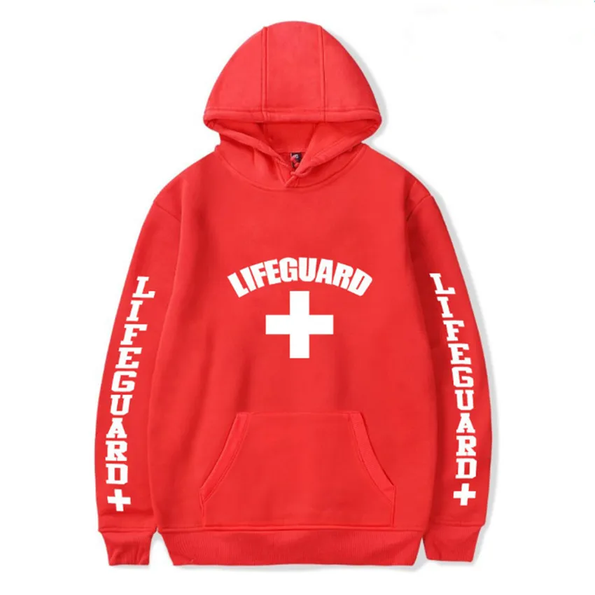 Толстовка с капюшоном 3 боковыми принтами спасатель человек красный новый