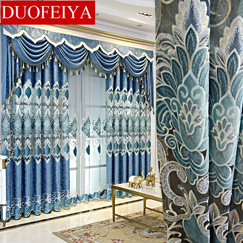 New European Style Curtain Fabric Embroidery Curtains for Living Dining Room Bedroom Valance