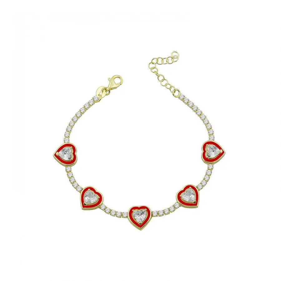 Pastel Enamel Heart Charm Cute Lovely Fashion Trendy Women Jewelry Tennis Chain Bracelet