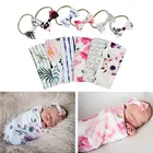 Муслиновая повязка на голову для новорожденных мальчиков и девочек, одеяло с принтом, пеленка для сна, 2 предмета