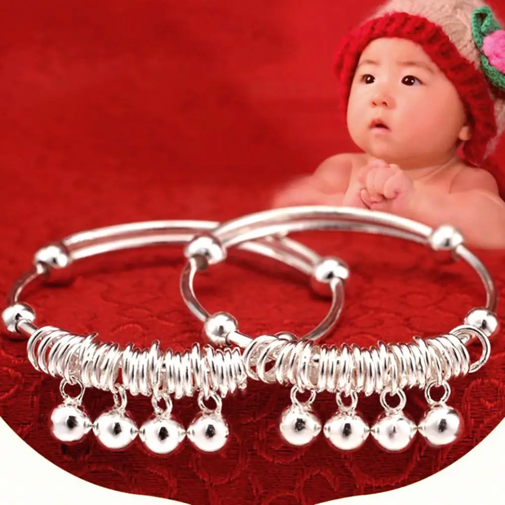 

Infant Baby Silver Plated Adjustable Bell Bangle Hand Foot Bracelet Jewelry Gift