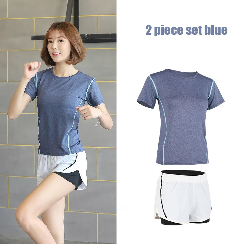 2-piece dark blue 2 5 шт. Набор для йоги для женщин одежда Бюстгальтер Спортивный Бег Фитнес Женская футболка одежда для фитнеса тренировочный спортивный костюм набор - Цвет: 2-piece dark blue 2