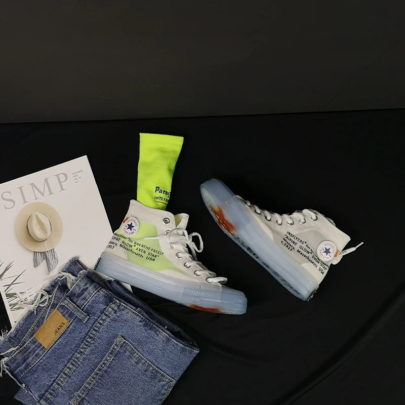 Женские высокие кроссовки унисекс стильные трендовые с прозрачной подошвой и