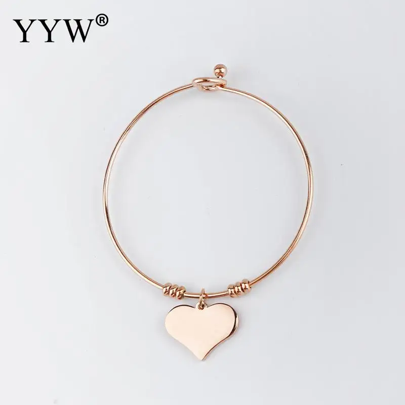 rose gold color Модные браслеты-манжеты для влюбленных, браслеты для женщин, розовое золото, браслет из нержавеющей стали с подвеской в виде сердца, роскошные ювелирные изделия, бренд - Окраска металла: rose gold color
