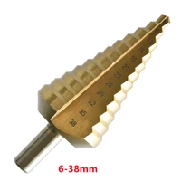 1pcs 6 38mmhss straight groove step drill bit titanium coated wood metal hole cutter core cone round handle drilling tools