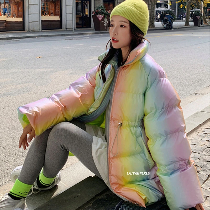 Радужные цвета новинка 2020 зимние пальто женские модные парки Harajuku куртка женское