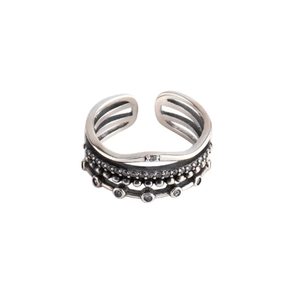 

Silver Simple Double Hemp Rope Striped Opening Ring Retro Korean Wind Pure Silver S925 Accessories HY-RT0057