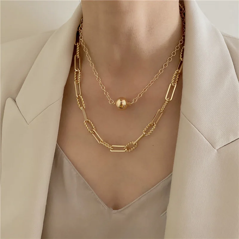 

Minar Vintage Double Layered Linked Chain Necklaces Gold Color Beaded Twisted Chokers Necklace for Women Femme Accessories 2021