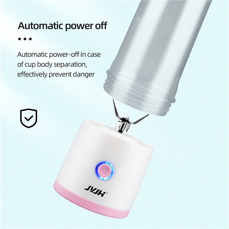 

JVJH 400ml Fruit Squeezer Food Blender USB Rechargeable Mixing Press Machine with 6 Stainless Blades Travel for Shakes Smoothies