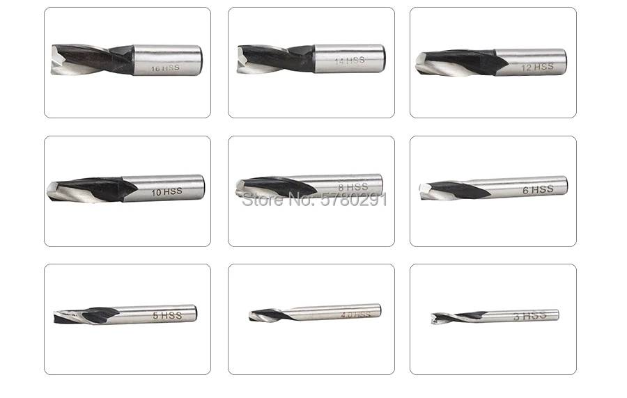 НАБОР КОНЦЕВЫХ ФРЕЗ из быстрорежущей стали с 2 канавками 7 шт. и 9 SIEG S/N:10045