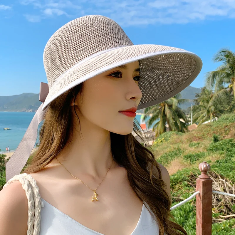 

Шляпка женская Соломенная с защитой от УФ-лучей, корейский Пляжный головной убор для защиты от солнца, пустая верхняя одежда, уличная дорожн...