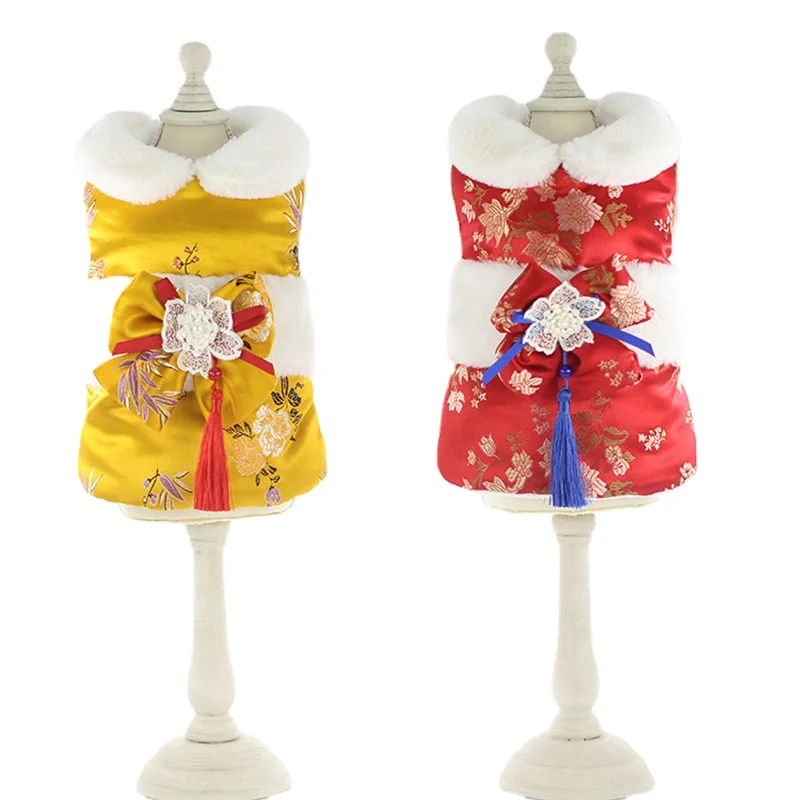 Dog Coats Winter Pet Clothes Stitchwork Tang Suit for Sweater Parkas Chinese Style Suits Corgi Teddy Puppy Cat Costumes | Дом и сад