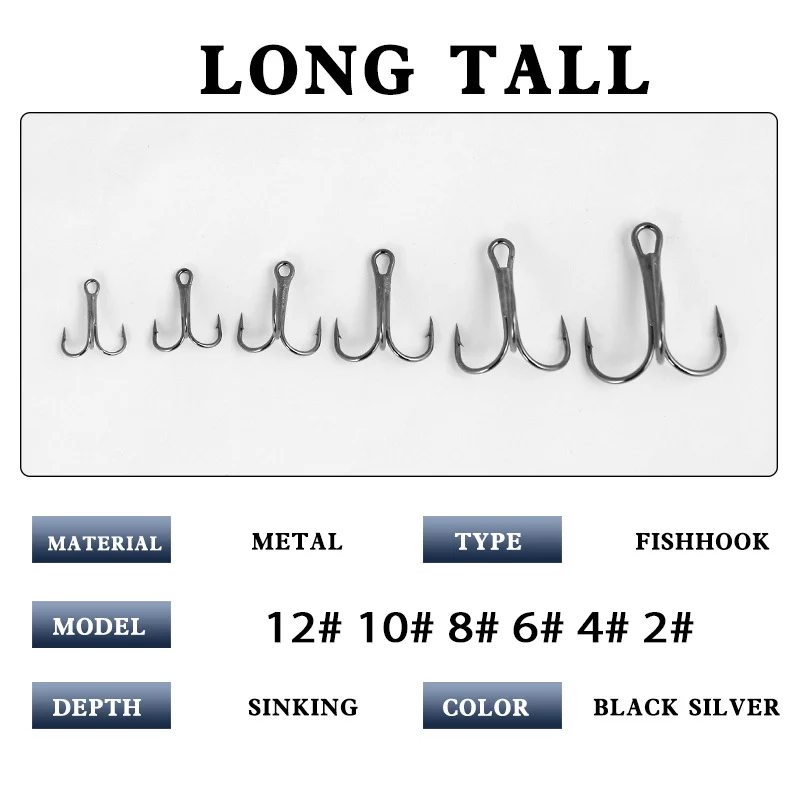 

4 Pcs/lot Black Fishing Hook High Carbon Steel Treble Overturned Hooks Fishing Tackle Round Bend Treble For Bass 10# 8# 6# 4# 2#