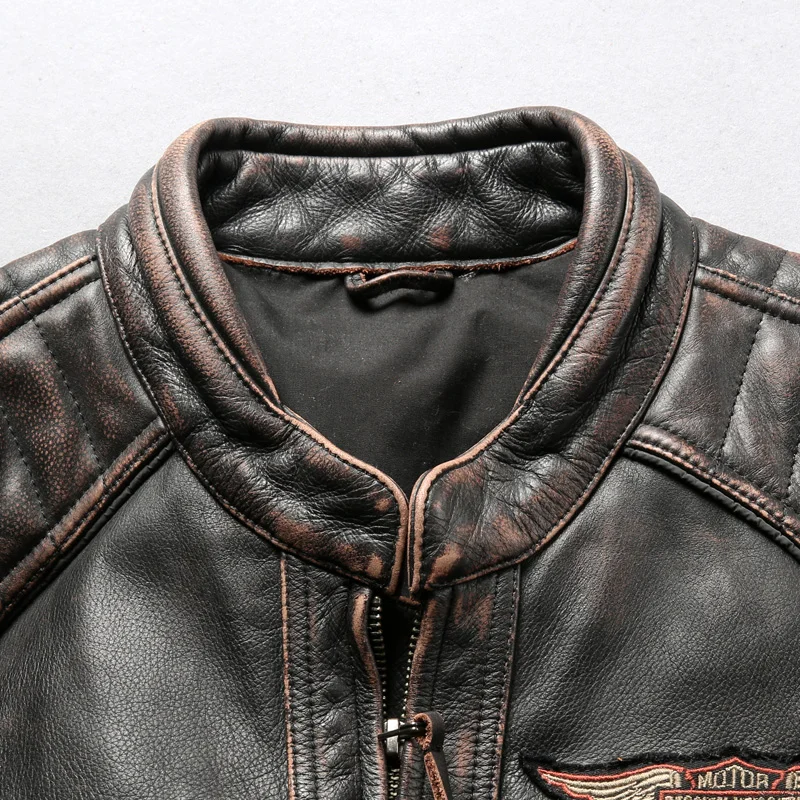 

Cow Men's Thick Brand Soft Designer Vintage Genuine Leather Pilot Jacket Male Large Size Motorcycle Rider Coats