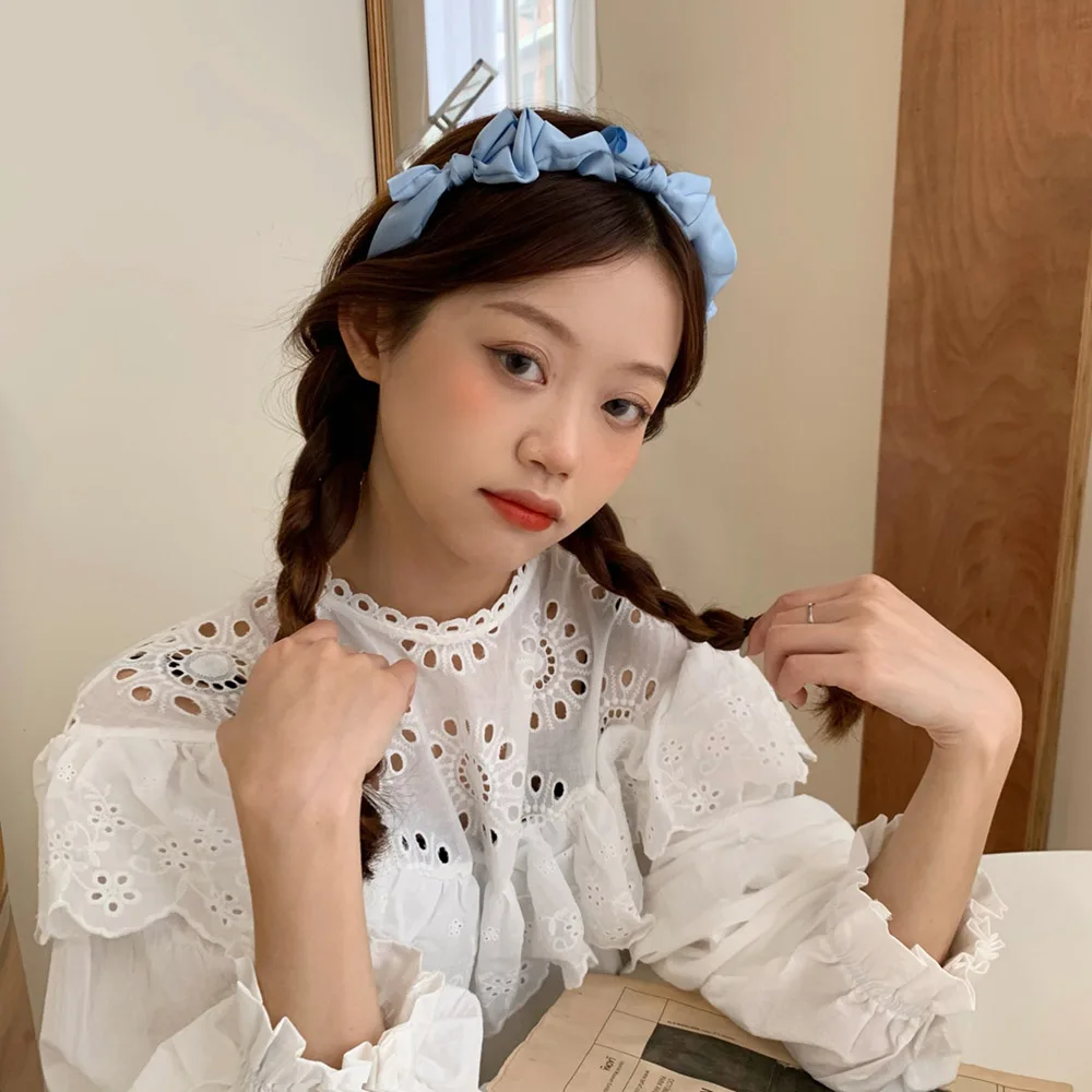 

Милый обруч с бантами на голову, Однотонный женский обруч на голову, нескользящий обруч для волос для девочек, женские аксессуары для волос