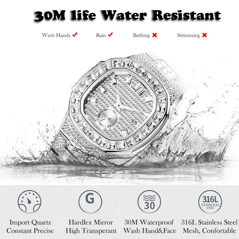 missfox iced out watches men top brand luxury watch men full diamond quartz watch bling bling hiphop hot rappers jewelry watch free global shipping