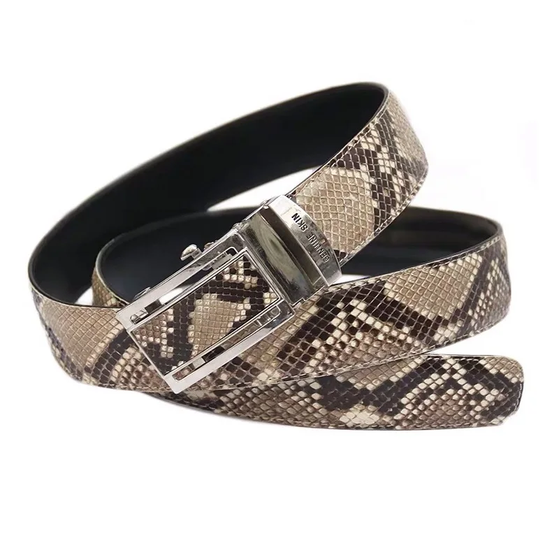 Высококачественный мужской ремень из натуральной змеиной кожи с автоматической