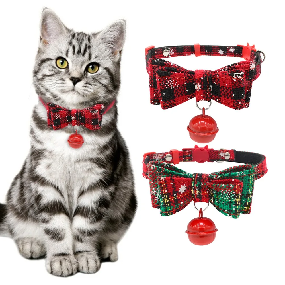 

Регулируемые ошейники для котят, Рождественский ошейник для собак и кошек, классический ошейник с колокольчиком и бантиком, галстук-бабочк...
