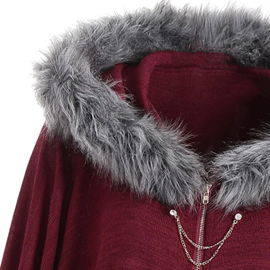 Однотонный плащ женский летучей мыши пальто с капюшоном размера плюс плюшевый на